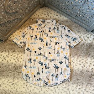 Bluey button up shirt boys small tropical beach Hawaiian surf summer vacation